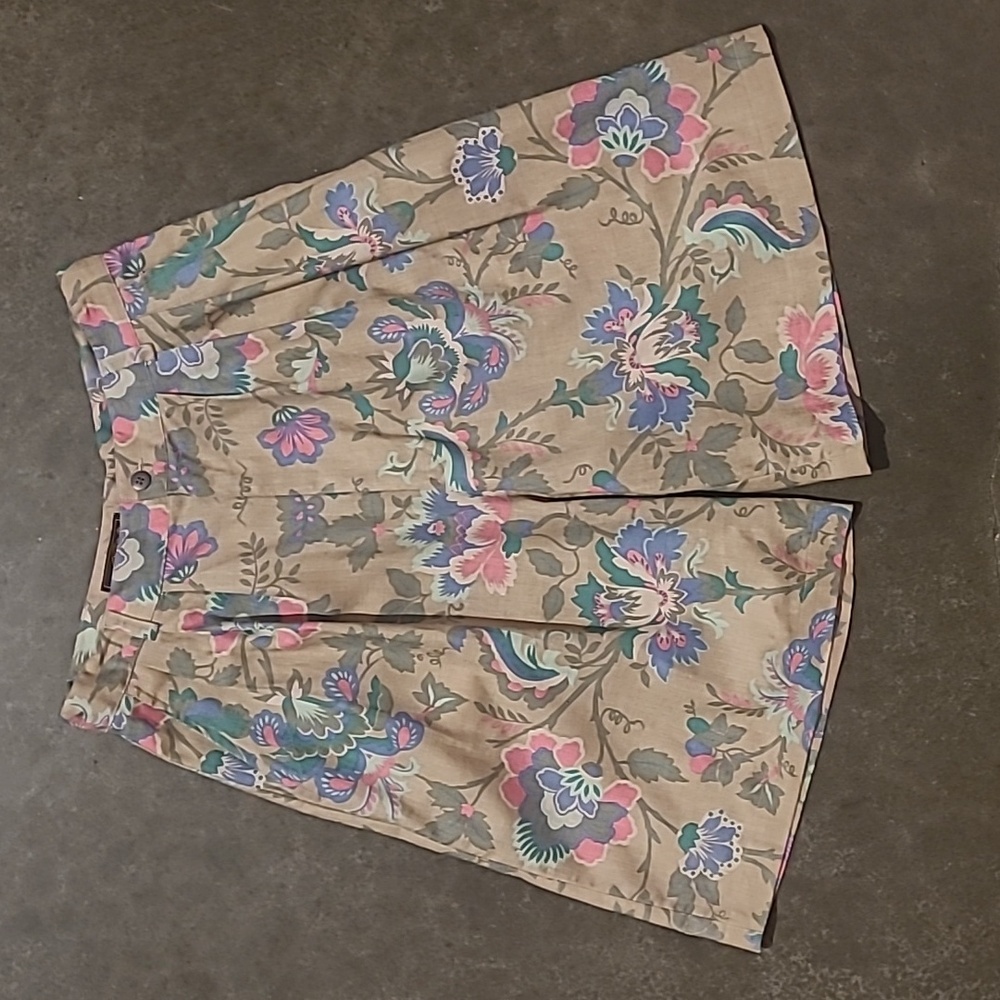 VINTAGE 90s EDDIE BAUER FLORAL LINEN BERMUDA SHORTS